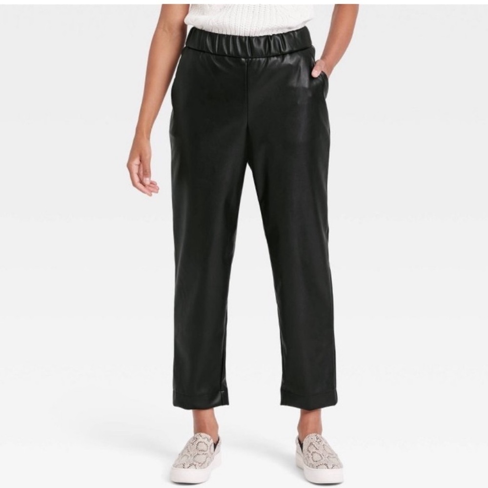 A New Day High-Rise Faux Leather Tapered Ankle Pull-On Pants - Black